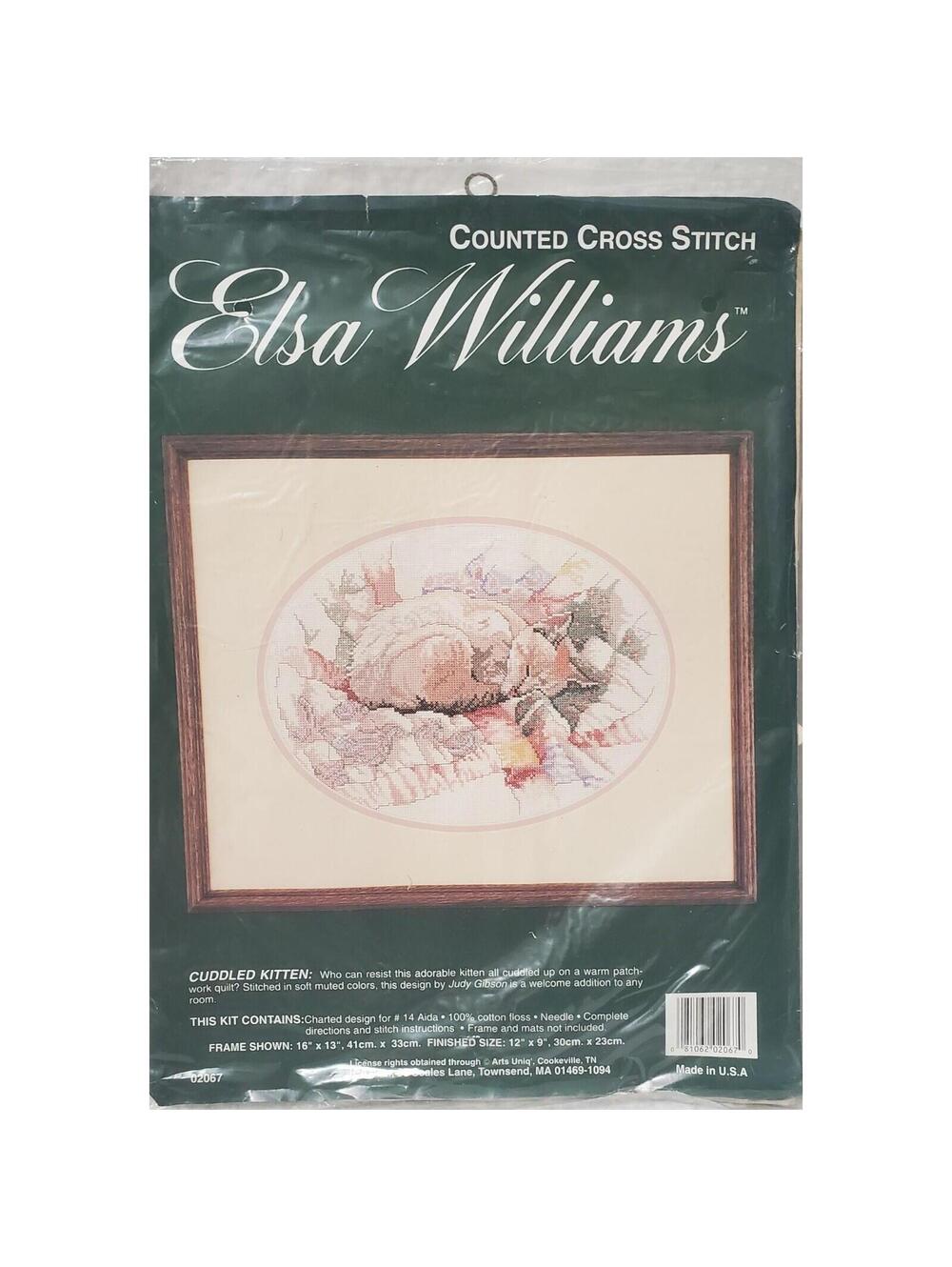 VTG 1995 Elsa Williams Cuddled Kitten #02067 Cross Stitch Kit 12" X 9" NOS
